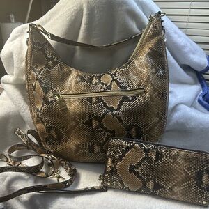 INC International Concepts Brown Snake Print Hobo Bag and Wallet